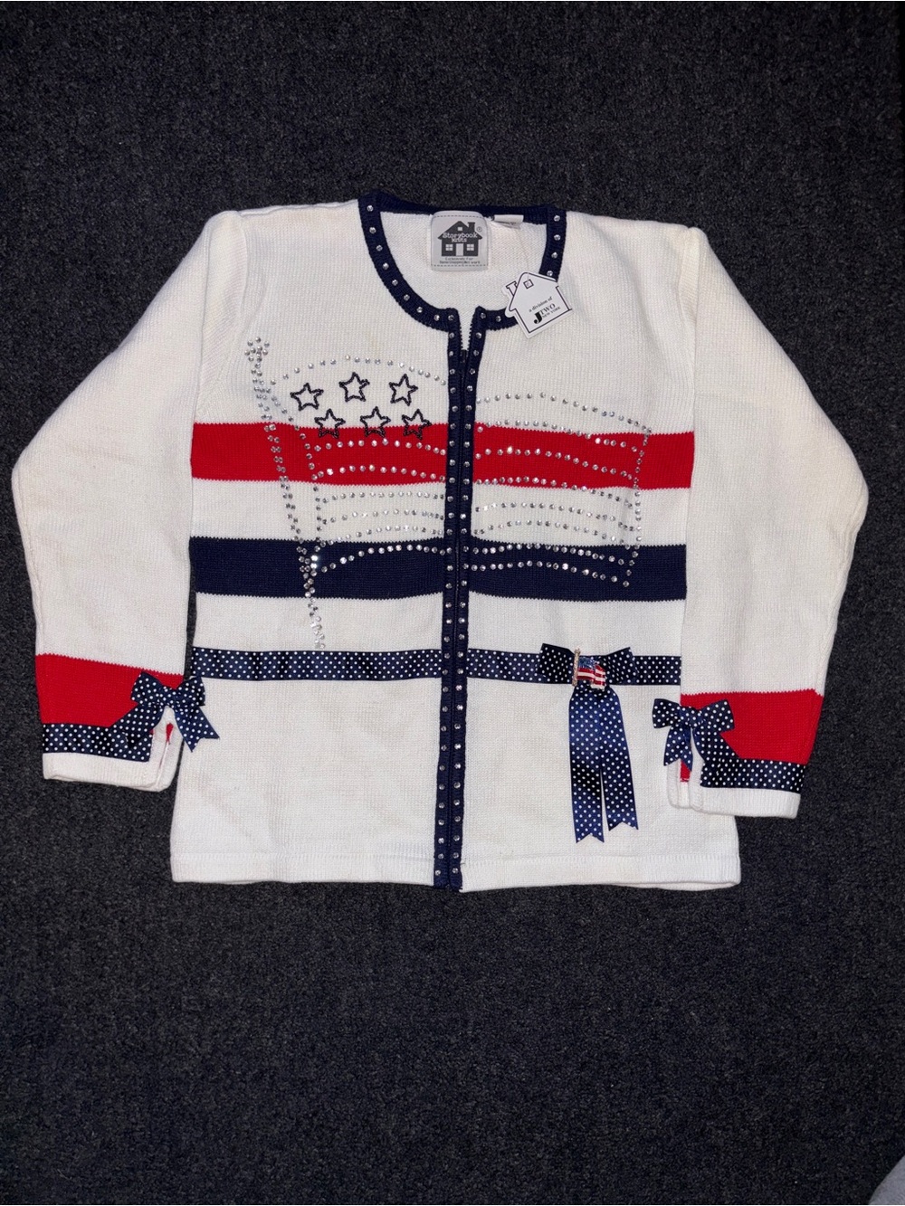 NWT Vtg 90s Storybook Knits Cardigan S Novelty Patriotic Teacher Grandmacore USA